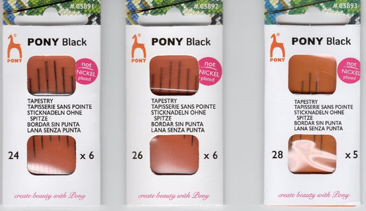 Pony Black Nickel-Free Cross Stitch Needles Size 24, 26, & 28