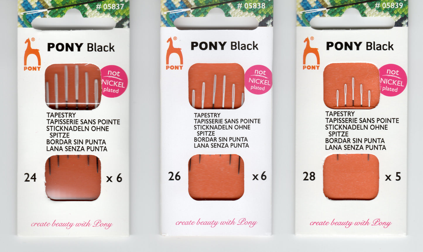 Pony Black Nickel-Free Cross Stitch Needles with White Eyes Size 24, 26, & 28